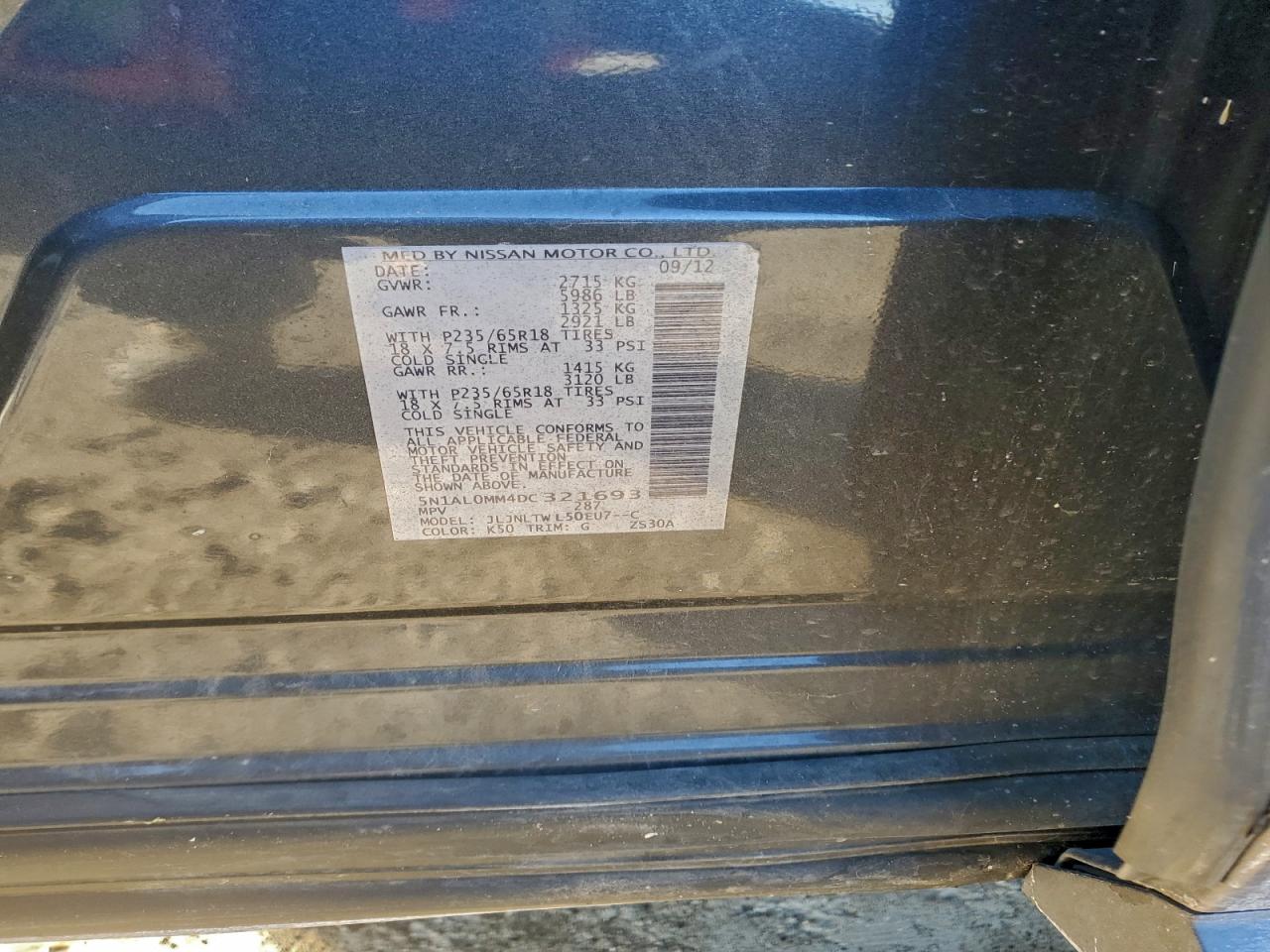 2013 Infiniti Jx35 VIN: 5N1AL0MM4DC321693 Lot: 95892895