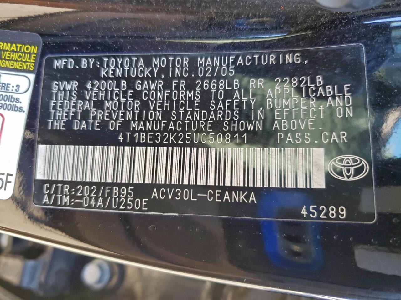 2005 Toyota Camry Le VIN: 4T1BE32K25U050811 Lot: 96352125