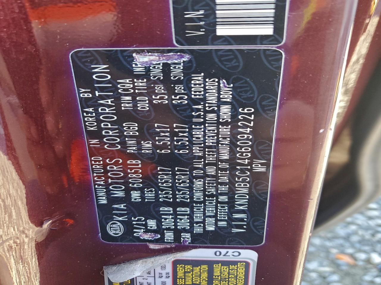 2016 Kia Sedona Lx VIN: KNDMB5C14G6094226 Lot: 97440135