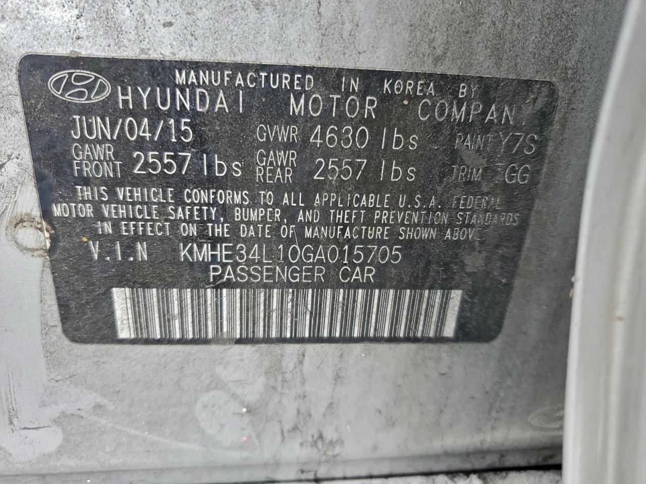 2016 Hyundai Sonata Hybrid VIN: KMHE34L10GA015705 Lot: 96026005