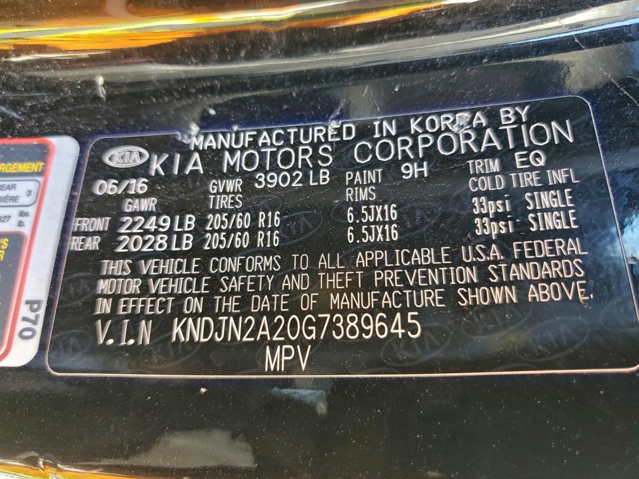 2016 Kia Soul VIN: KNDJN2A20G7389645 Lot: 97228435