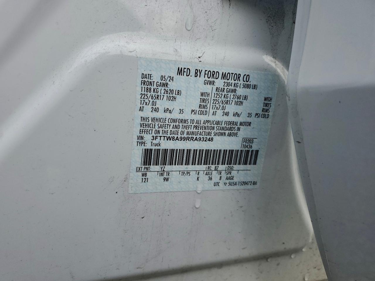 2024 Ford Maverick Xl VIN: 3FTTW8A99RRA93248 Lot: 94782065