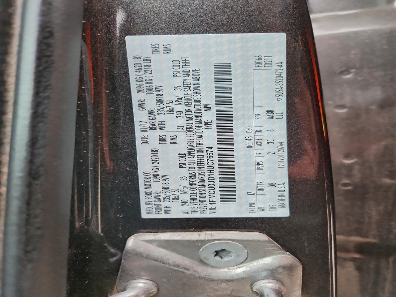 2017 Ford Escape Titanium VIN: 1FMCU0JD1HUC76674 Lot: 94743735