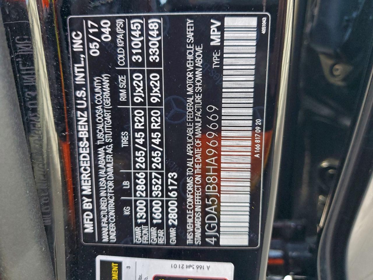 2017 Mercedes-Benz Gle 350 VIN: 4JGDA5JB8HA969669 Lot: 94765235