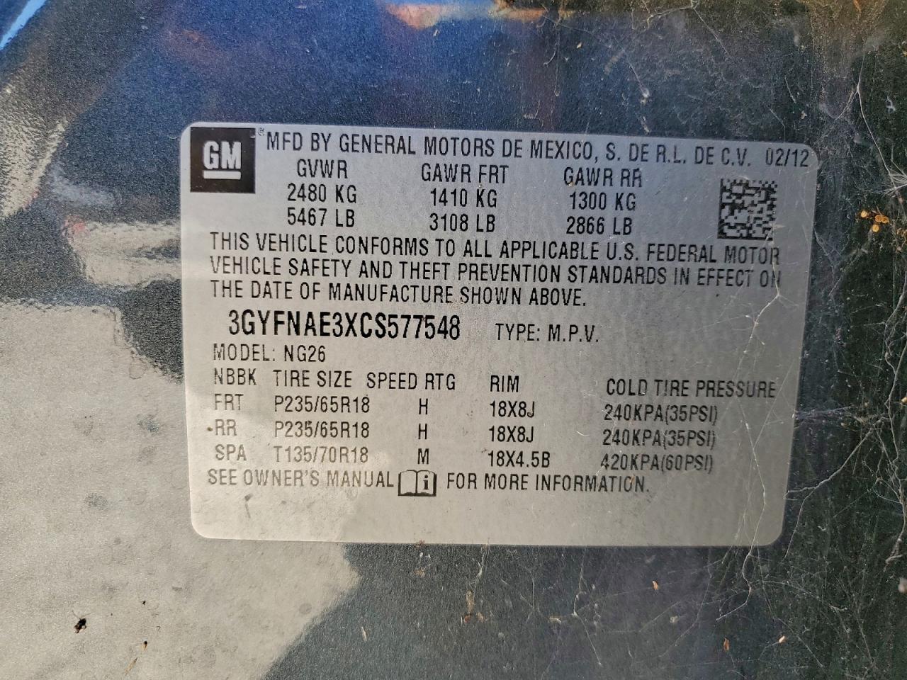 2012 Cadillac Srx Luxury Collection VIN: 3GYFNAE3XCS577548 Lot: 96904295