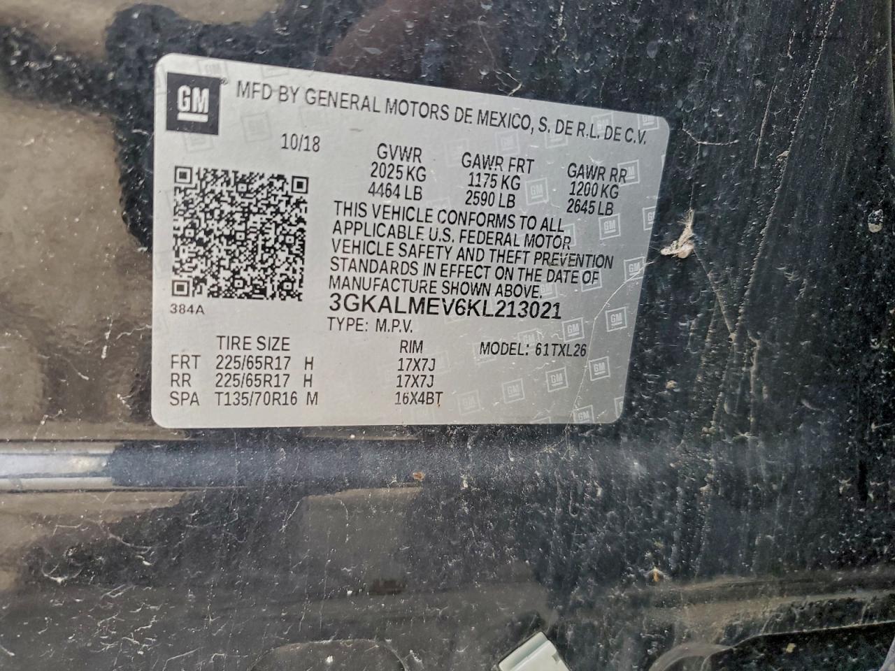 2019 GMC Terrain Sle VIN: 3GKALMEV6KL213021 Lot: 95931045