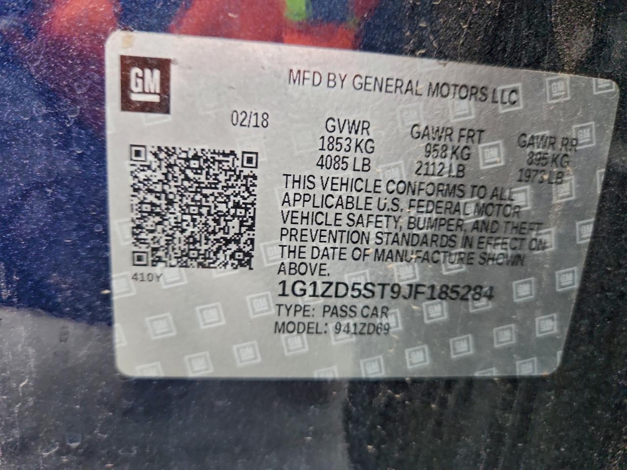 2018 Chevrolet Malibu Lt VIN: 1G1ZD5ST9JF185284 Lot: 96505235