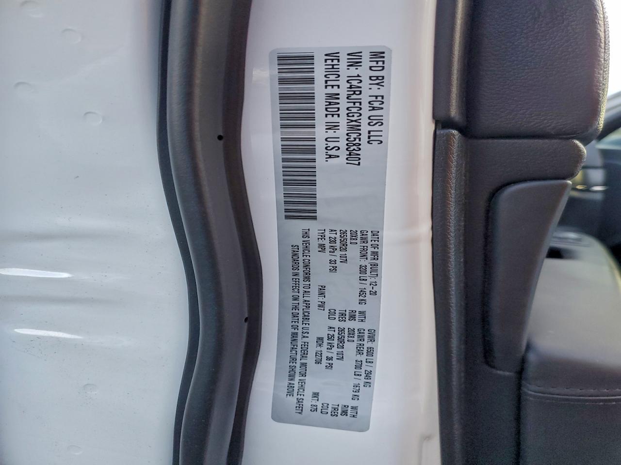 2021 Jeep Grand Cherokee Overland VIN: 1C4RJFCGXMC583407 Lot: 93811565