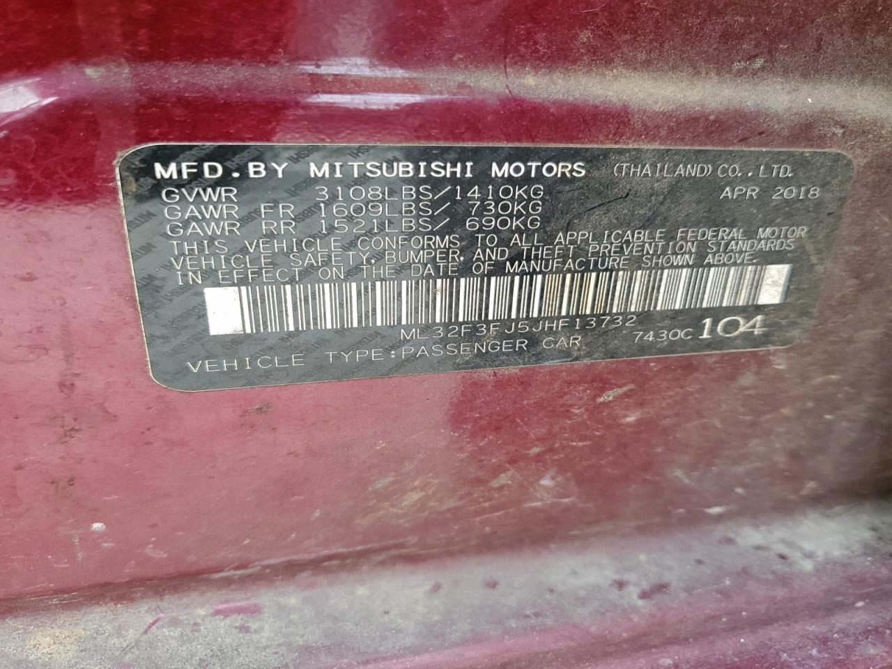 2018 Mitsubishi Mirage G4 Es VIN: ML32F3FJ5JHF13732 Lot: 94898965