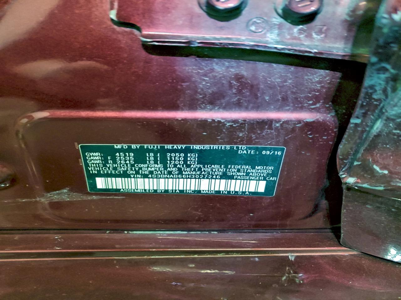 2017 Subaru Legacy 2.5I VIN: 4S3BNAB66H3027246 Lot: 96138805