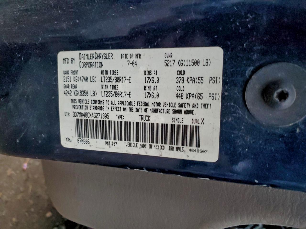 2004 Dodge Ram 3500 St VIN: 3D7MA48CX4G271305 Lot: 94703495