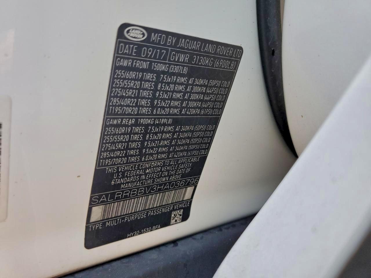 2017 Land Rover Discovery Hse VIN: SALRRBBV3HA036796 Lot: 97171225