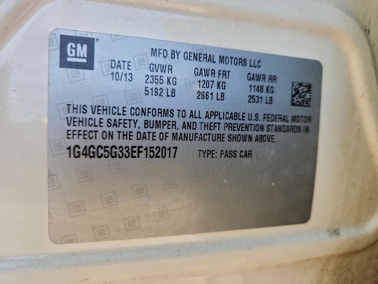 2014 Buick Lacrosse VIN: 1G4GC5G33EF152017 Lot: 97304295