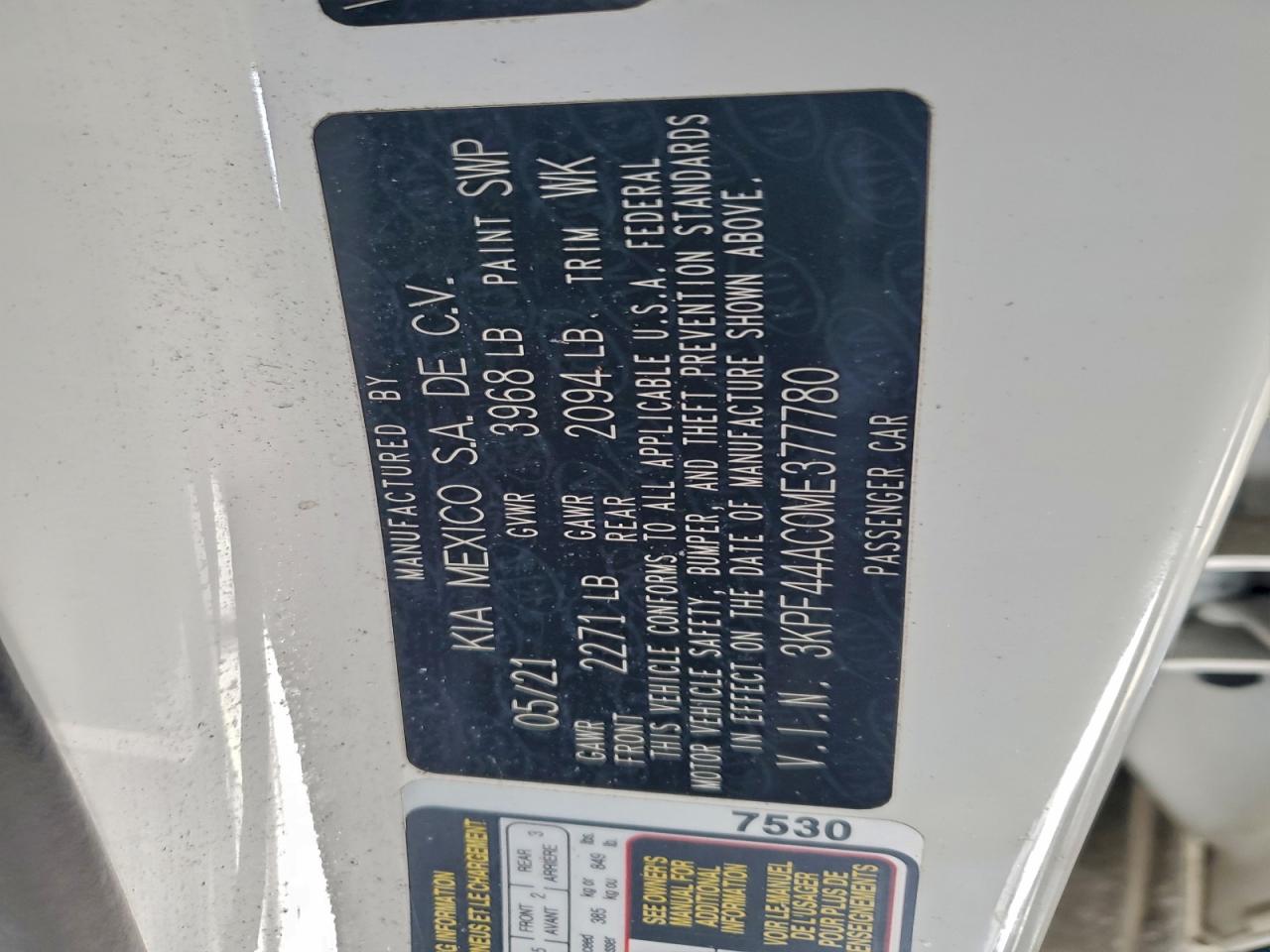 2021 Kia Forte Gt VIN: 3KPF44AC0ME377780 Lot: 95840425