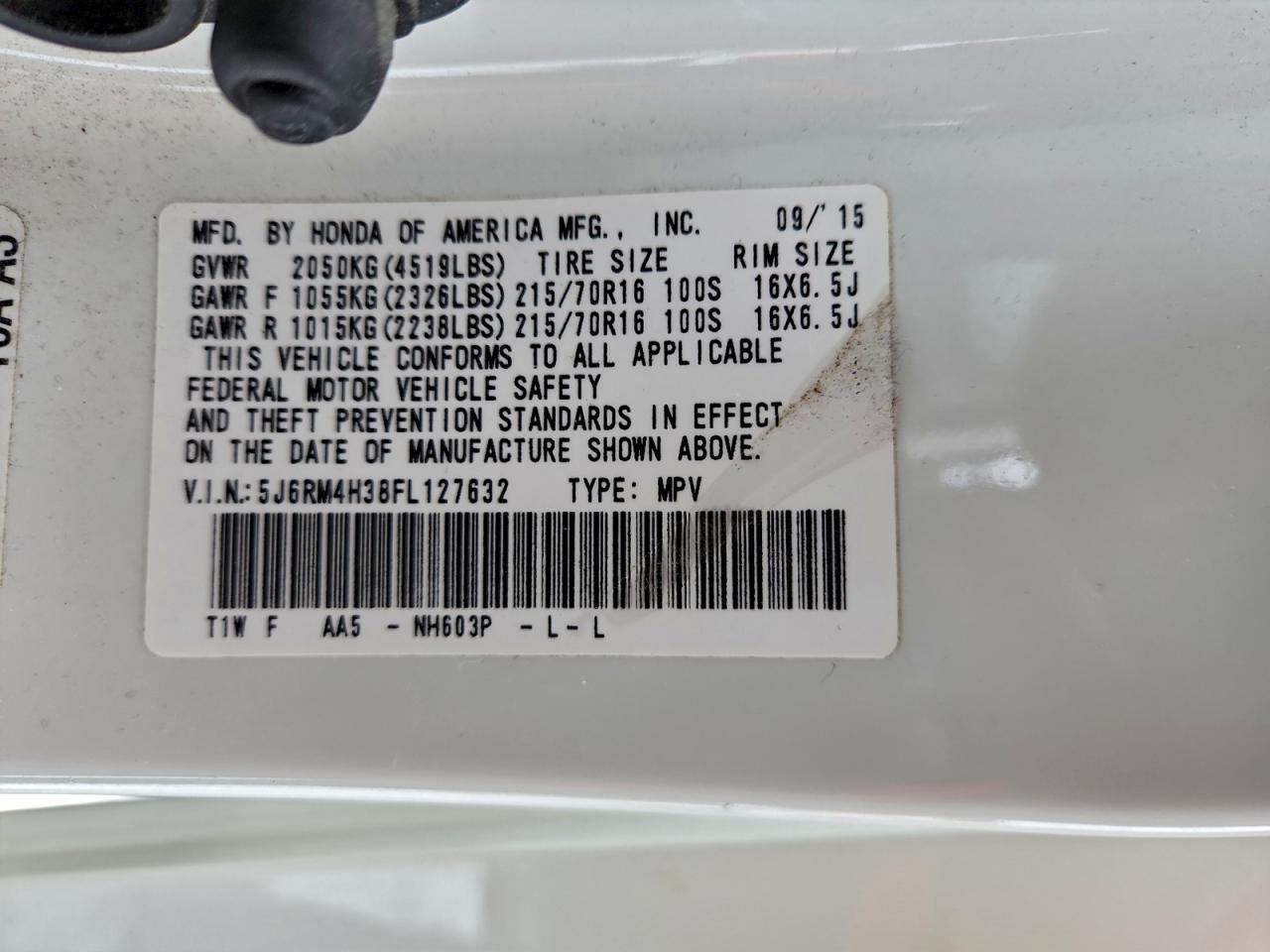 2015 Honda Cr-V Lx VIN: 5J6RM4H38FL127632 Lot: 93952615