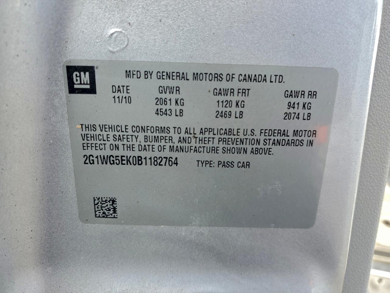 2011 Chevrolet Impala Lt VIN: 2G1WG5EK0B1182764 Lot: 94988775