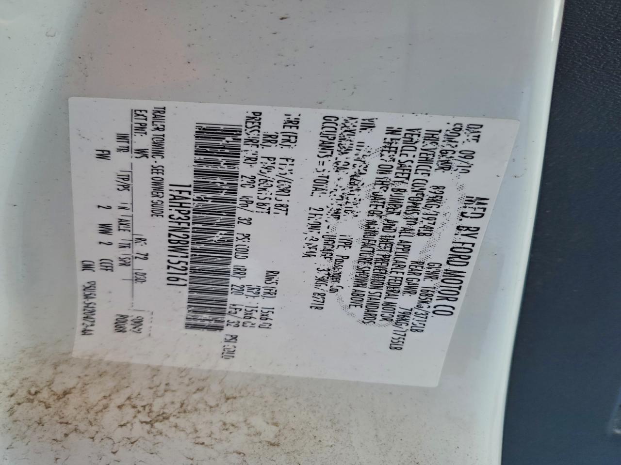 2011 Ford Focus Se VIN: 1FAHP3FN2BW152161 Lot: 95230375