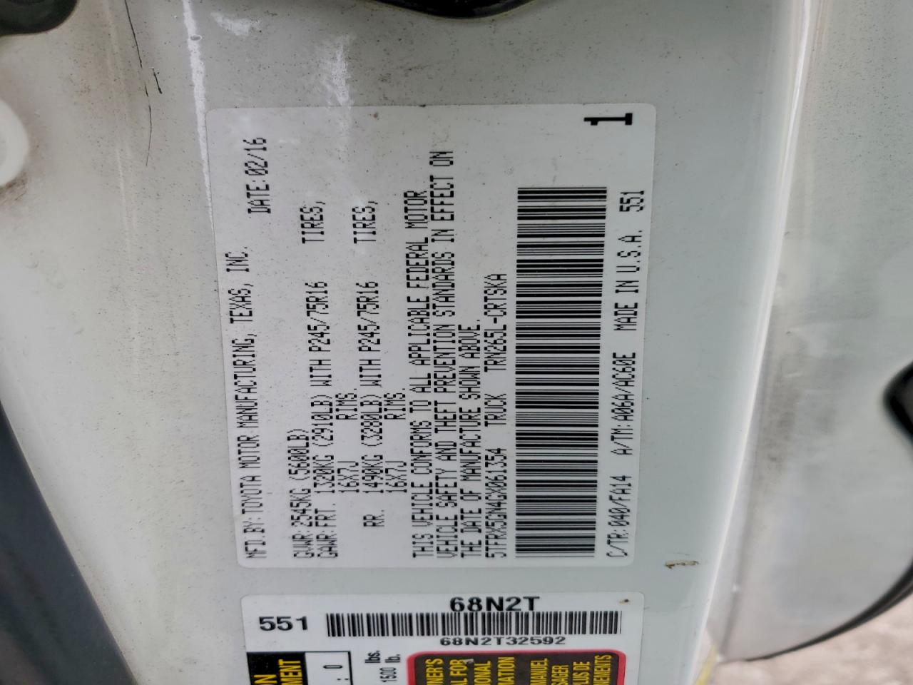 2016 Toyota Tacoma Access Cab VIN: 5TFRX5GN4GX061354 Lot: 95282695