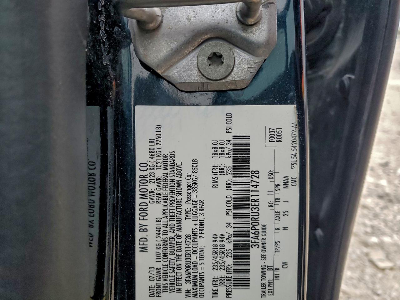 2014 Ford Fusion Titanium Hev VIN: 3FA6P0RU3ER114728 Lot: 94649105