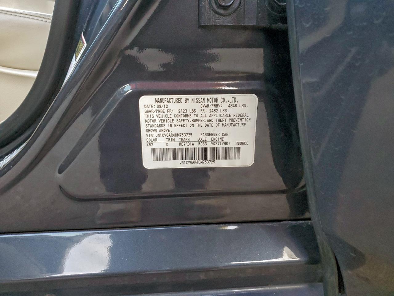 2013 Infiniti G37 VIN: JN1CV6AR4DM753725 Lot: 94406025