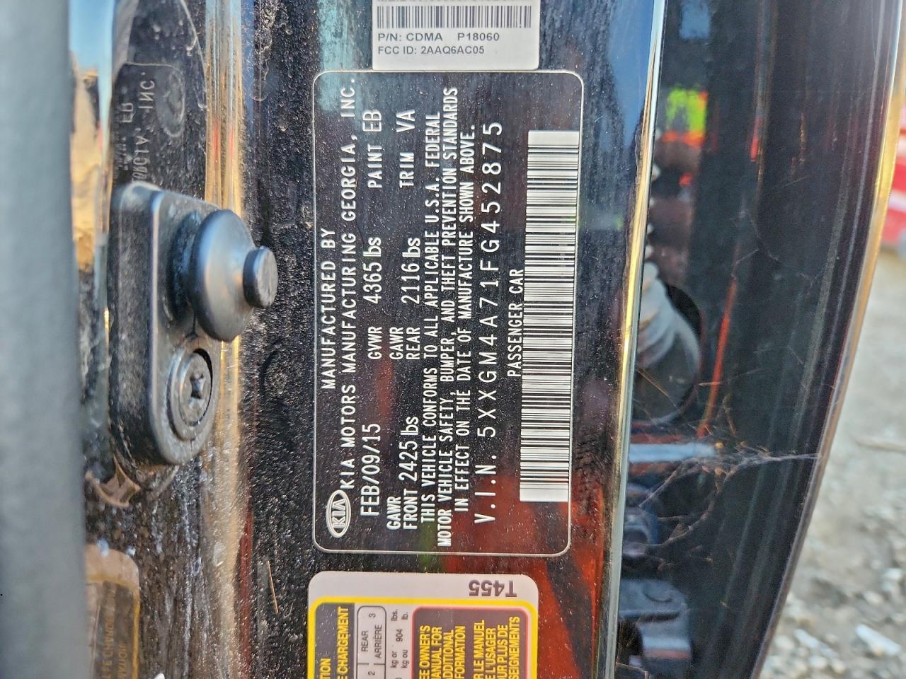 2015 Kia Optima Lx VIN: 5XXGM4A71FG452875 Lot: 94937015