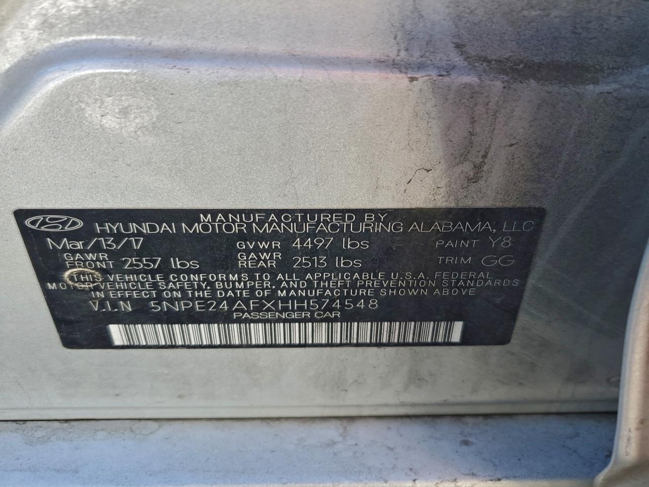 2017 Hyundai Sonata Se VIN: 5NPE24AFXHH574548 Lot: 94703035