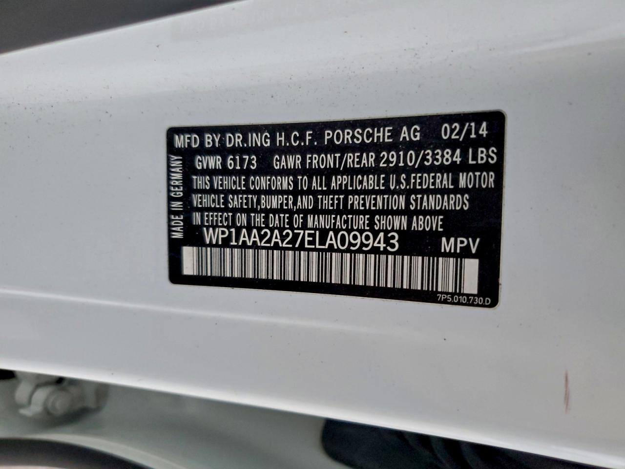 2014 Porsche Cayenne VIN: WP1AA2A27ELA09943 Lot: 95159705