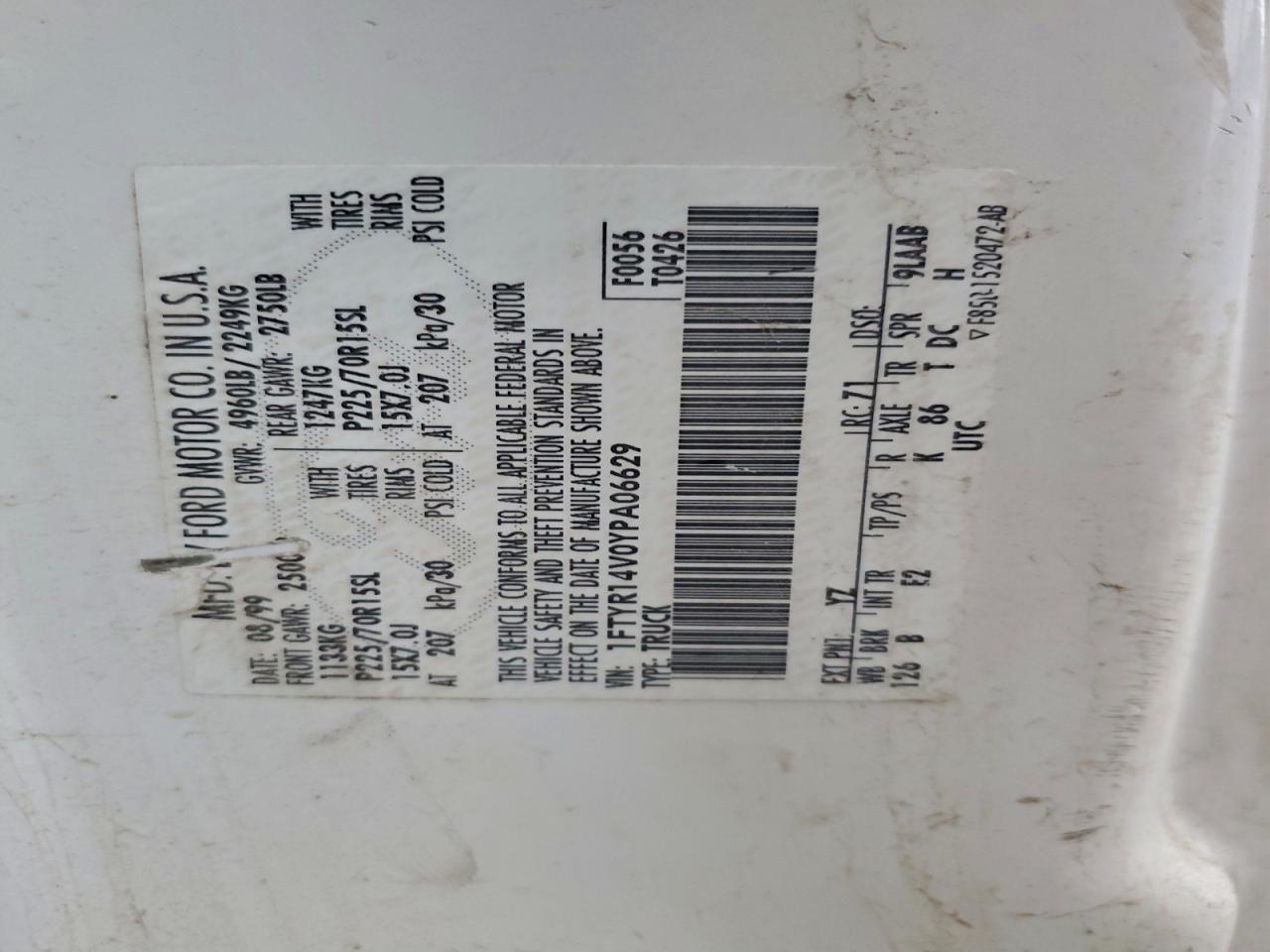 2000 Ford Ranger Super Cab VIN: 1FTYR14V0YPA06629 Lot: 93977285