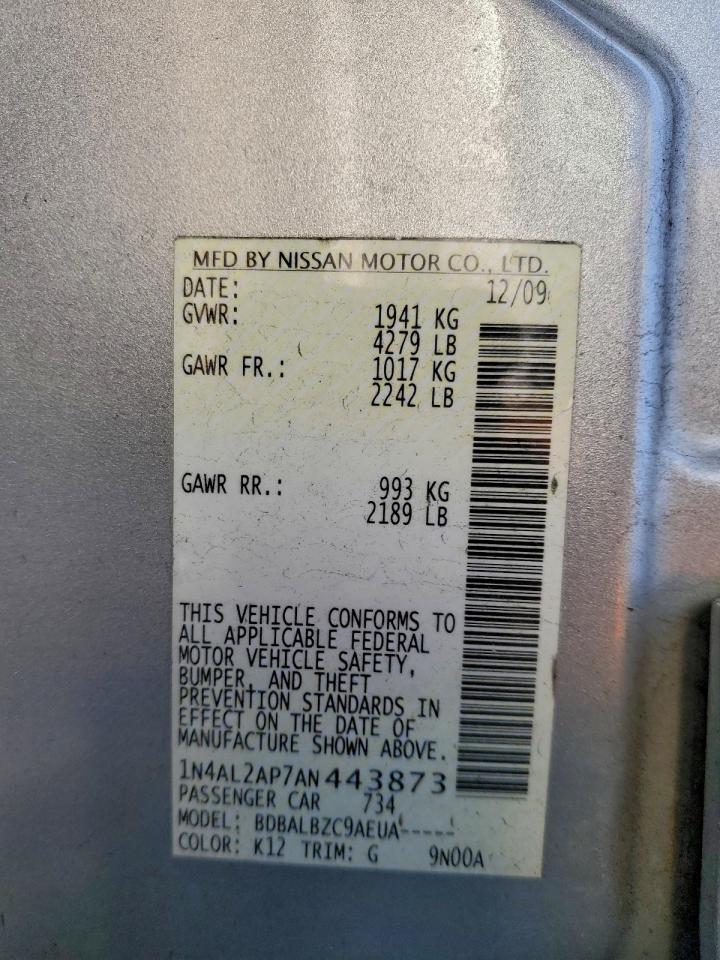 2010 Nissan Altima Base VIN: 1N4AL2AP7AN443873 Lot: 95172155