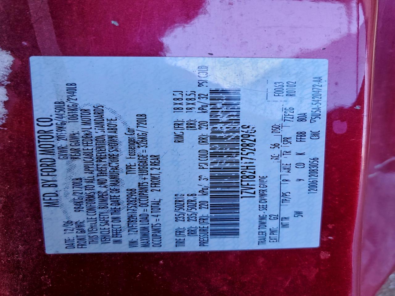 2007 Ford Mustang Gt VIN: 1ZVFT82H175282968 Lot: 94769435