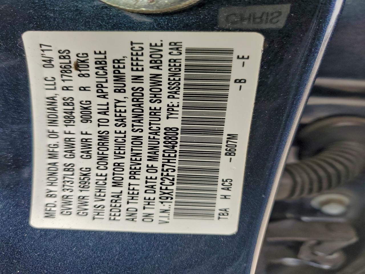 2017 Honda Civic Lx VIN: 19XFC2F57HE048808 Lot: 94751515