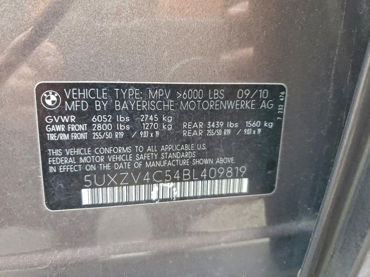 2011 BMW X5 xDrive35I VIN: 5UXZV4C54BL409819 Lot: 96222655