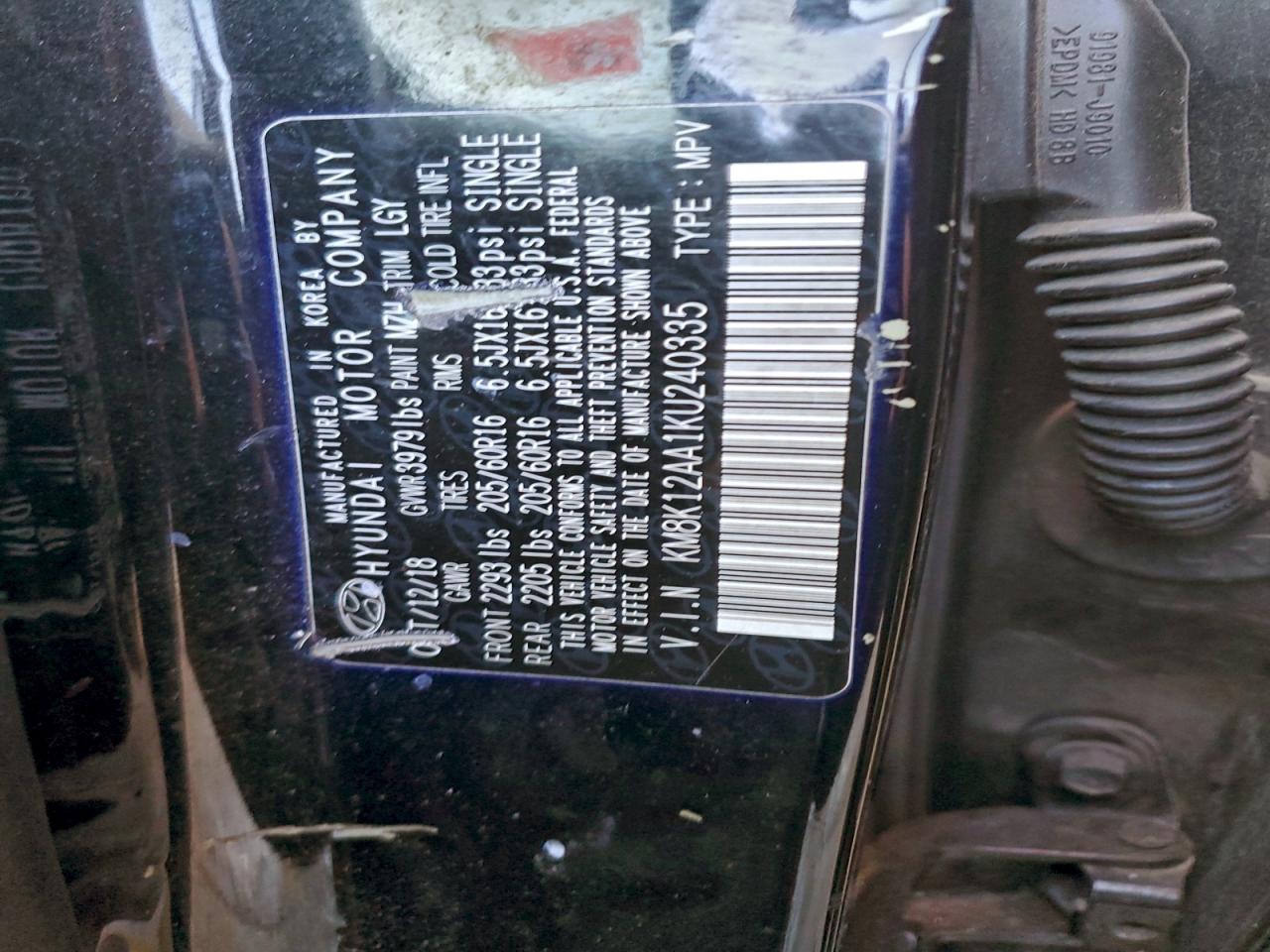 2019 Hyundai Kona Se VIN: KM8K12AA1KU240335 Lot: 97396535