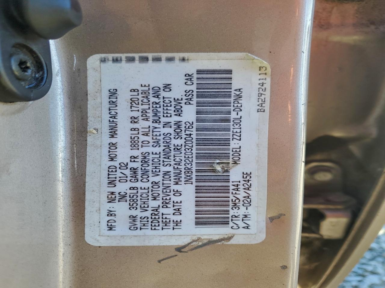 2003 Toyota Corolla Ce VIN: 1NXBR32E03Z004762 Lot: 95808265