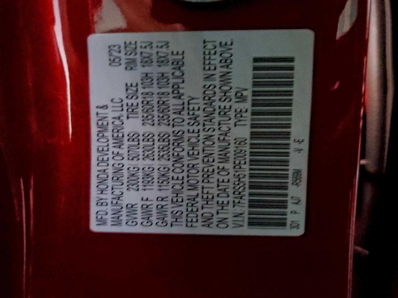 2023 Honda Cr-V Sport VIN: 7FARS5H51PE009160 Lot: 93522095