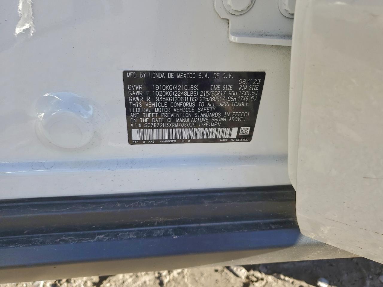 2024 Honda Hr-V Lx VIN: 3CZRZ2H3XRM708025 Lot: 97726185