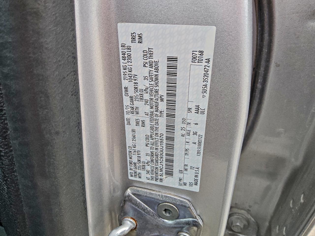 2016 Lincoln Mkc Premiere VIN: 5LMCJ1C93GUJ15570 Lot: 93929565