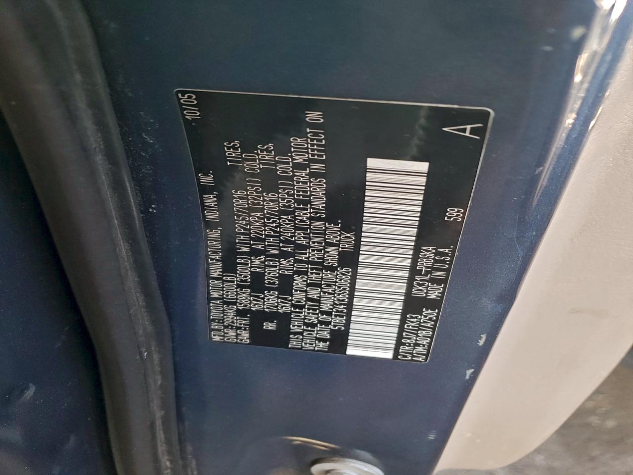 2006 Toyota Tundra Double Cab Sr5 VIN: 5TBET34136S506826 Lot: 95098765