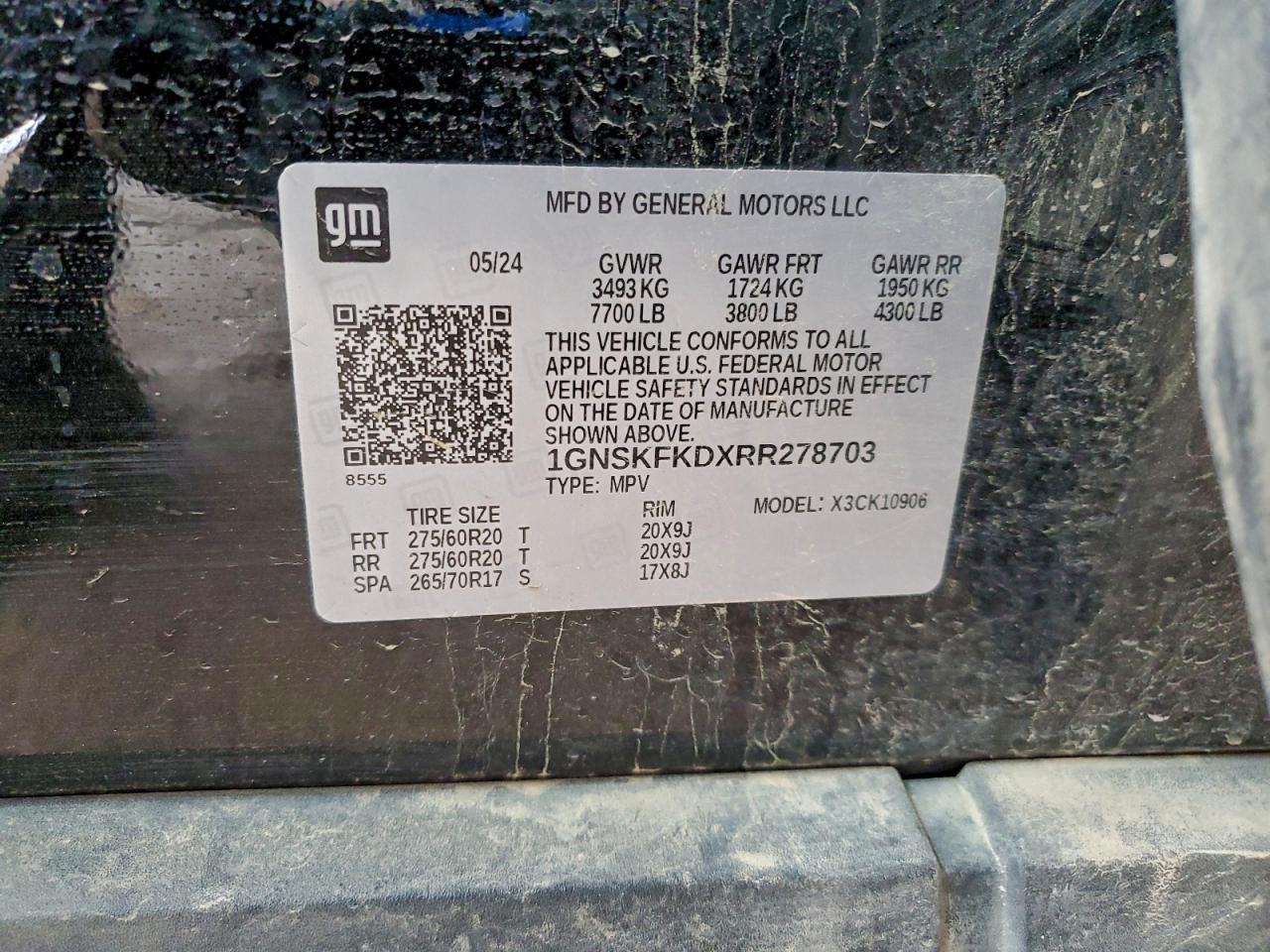 2024 Chevrolet Suburban K1500 Premier VIN: 1GNSKFKDXRR278703 Lot: 96172255