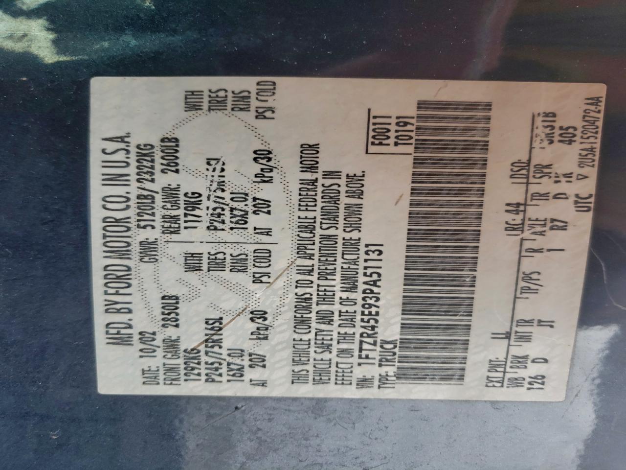 2003 Ford Ranger Super Cab VIN: 1FTZR45E93PA51131 Lot: 96719845