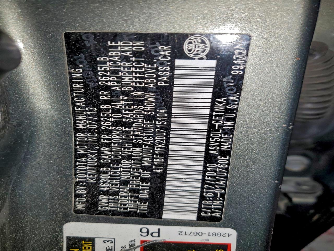 2013 Toyota Camry L VIN: 4T1BF1FK2DU715104 Lot: 94068475