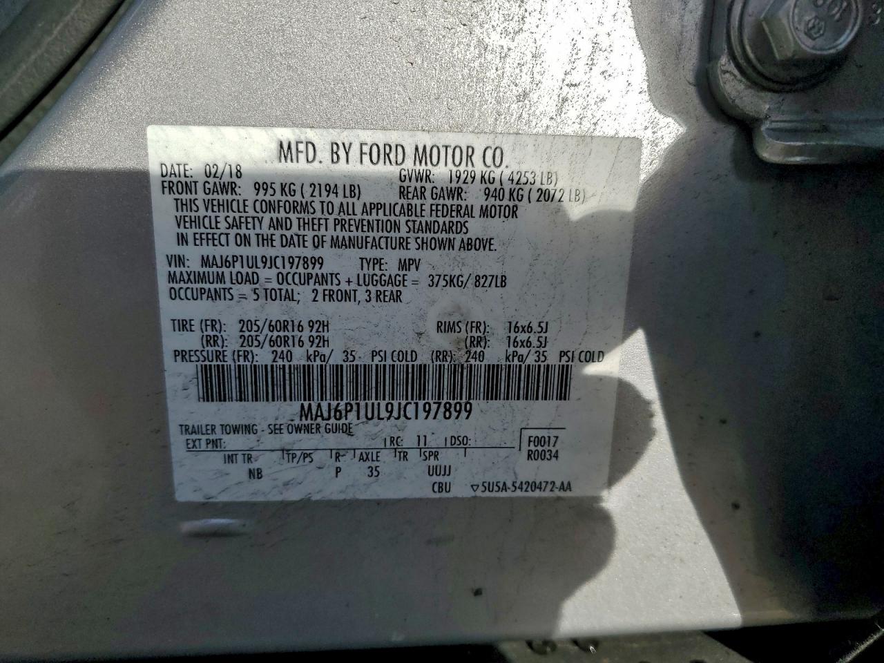 2018 Ford Ecosport Se VIN: MAJ6P1UL9JC197899 Lot: 94392655