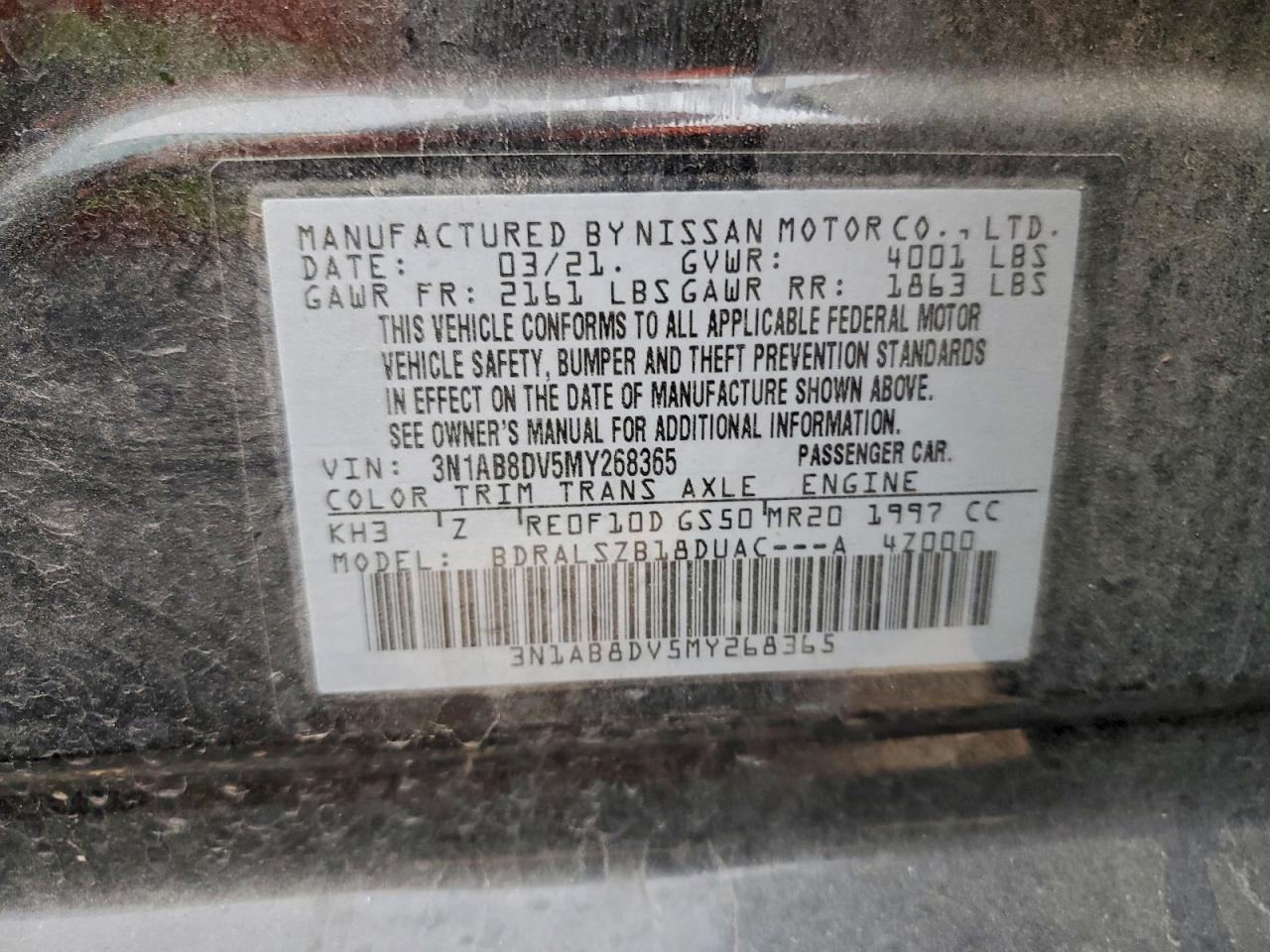 2021 Nissan Sentra Sr VIN: 3N1AB8DV5MY268365 Lot: 94229855