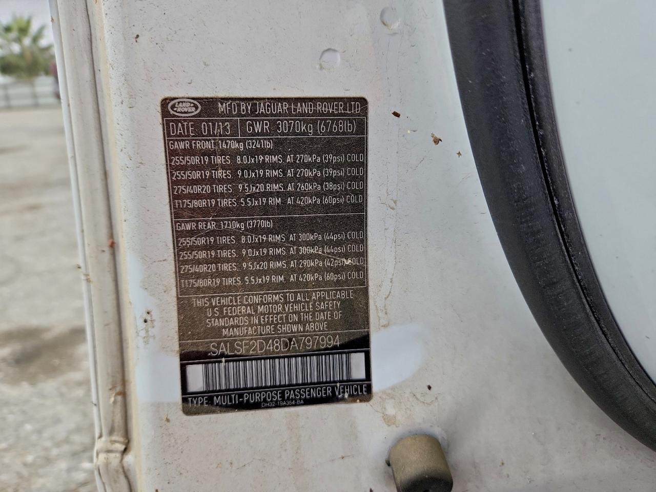 2013 Land Rover Range Rover Sport Hse VIN: SALSF2D48DA797994 Lot: 95573145