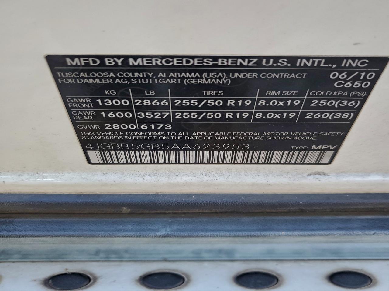 2010 Mercedes-Benz Ml 350 VIN: 4JGBB5GB5AA623953 Lot: 96345015