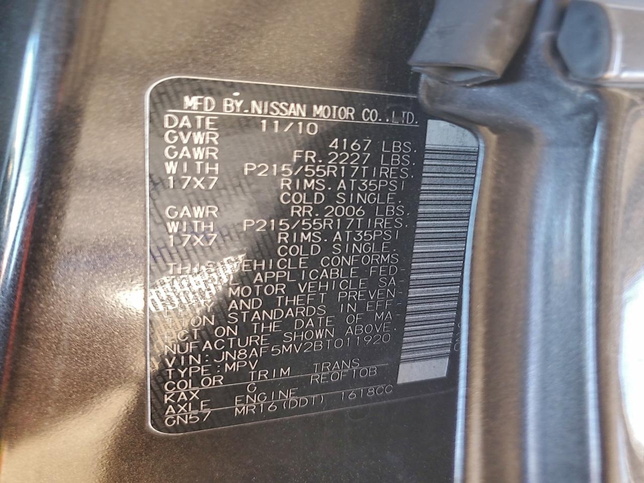 2011 Nissan Juke S VIN: JN8AF5MV2BT011920 Lot: 96759545