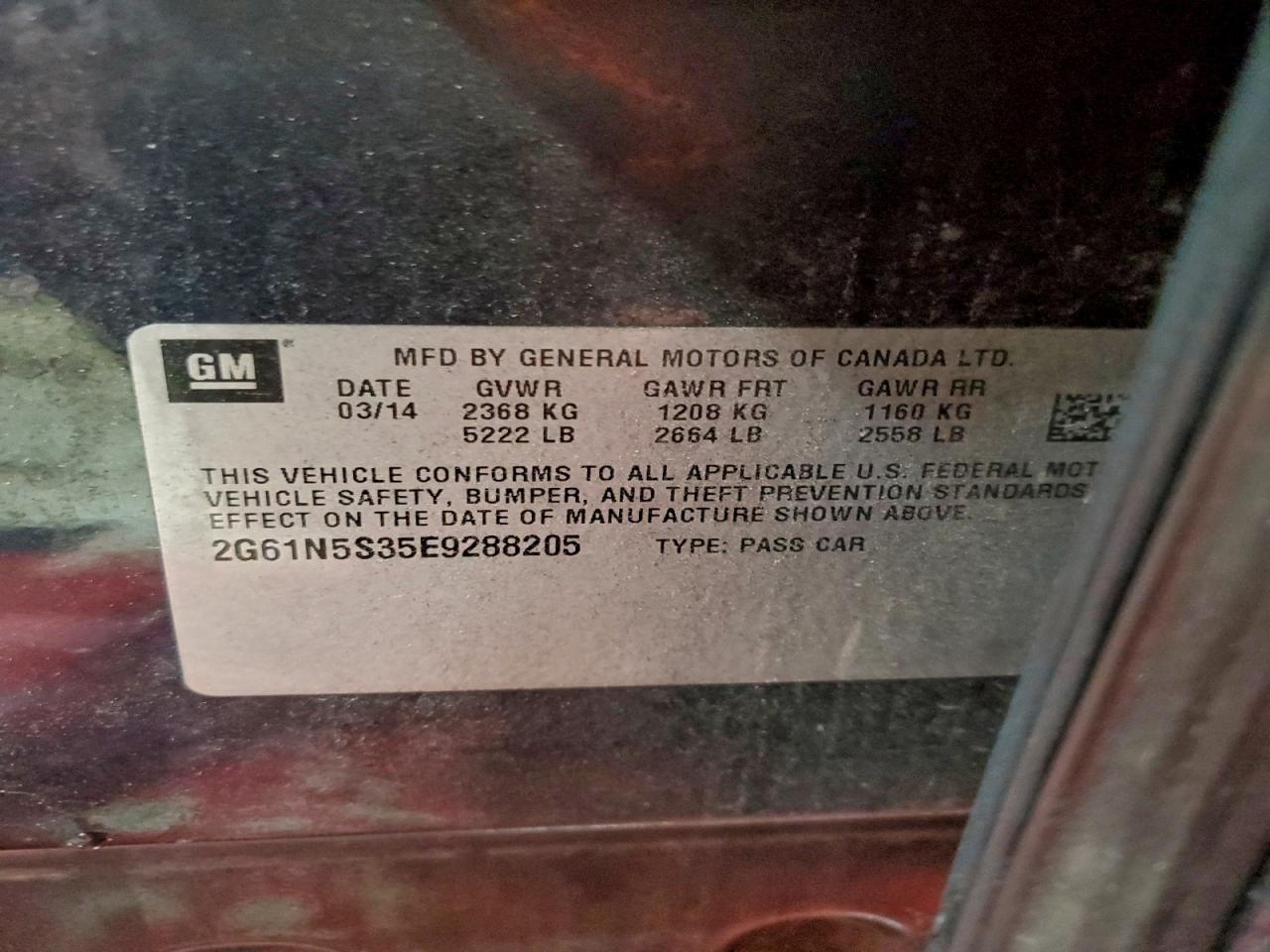 2014 Cadillac Xts Luxury Collection VIN: 2G61N5S35E9288205 Lot: 96201505