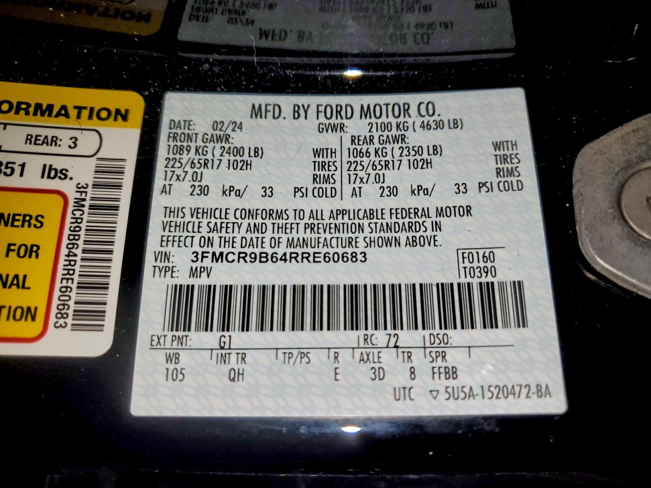 2024 Ford Bronco Sport Big Bend VIN: 3FMCR9B64RRE60683 Lot: 96933415