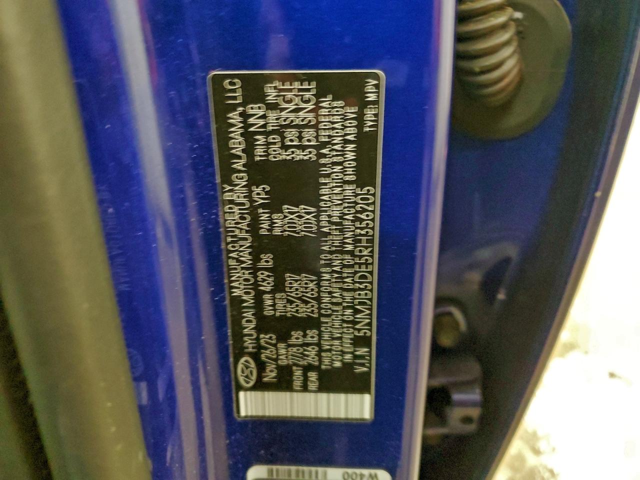 2024 Hyundai Tucson Sel VIN: 5NMJB3DE5RH356205 Lot: 96114305