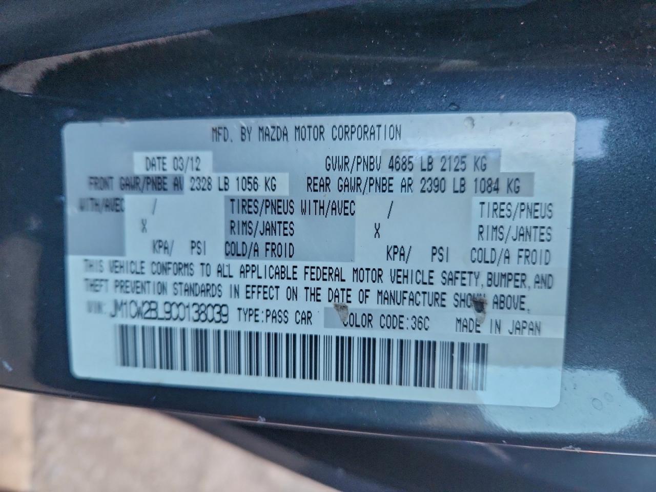 2012 Mazda 5 VIN: JM1CW2BL9C0138039 Lot: 94747015